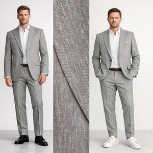 Express Mens Linen 2 Piece Suit Set Blazer Sport Coat 44R Pants 34x32 Gray Slim